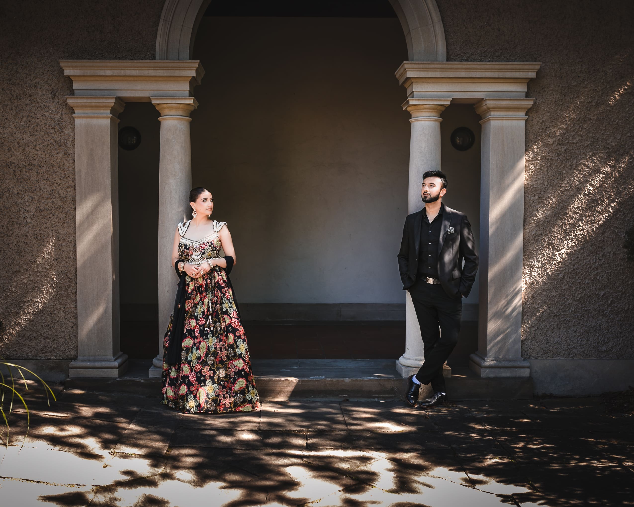 Parkwood Estate wedding photography midday shade under columns Oshawa Ontario